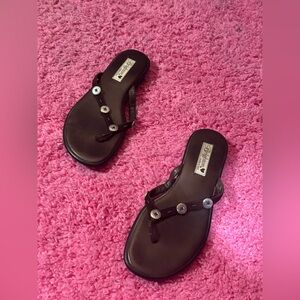 Brighton Vintage 90s Brown Genuine Leather Woven Flat Sandal Women's Size 9.5 M